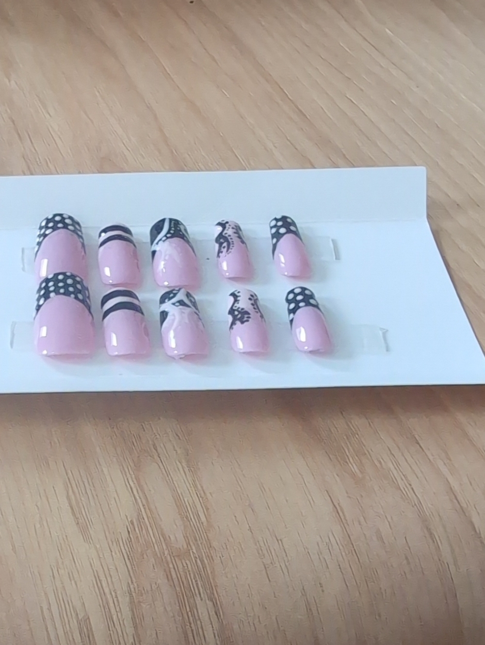 Pink and Black Press-On Nail Set - Women's Nail Accessories